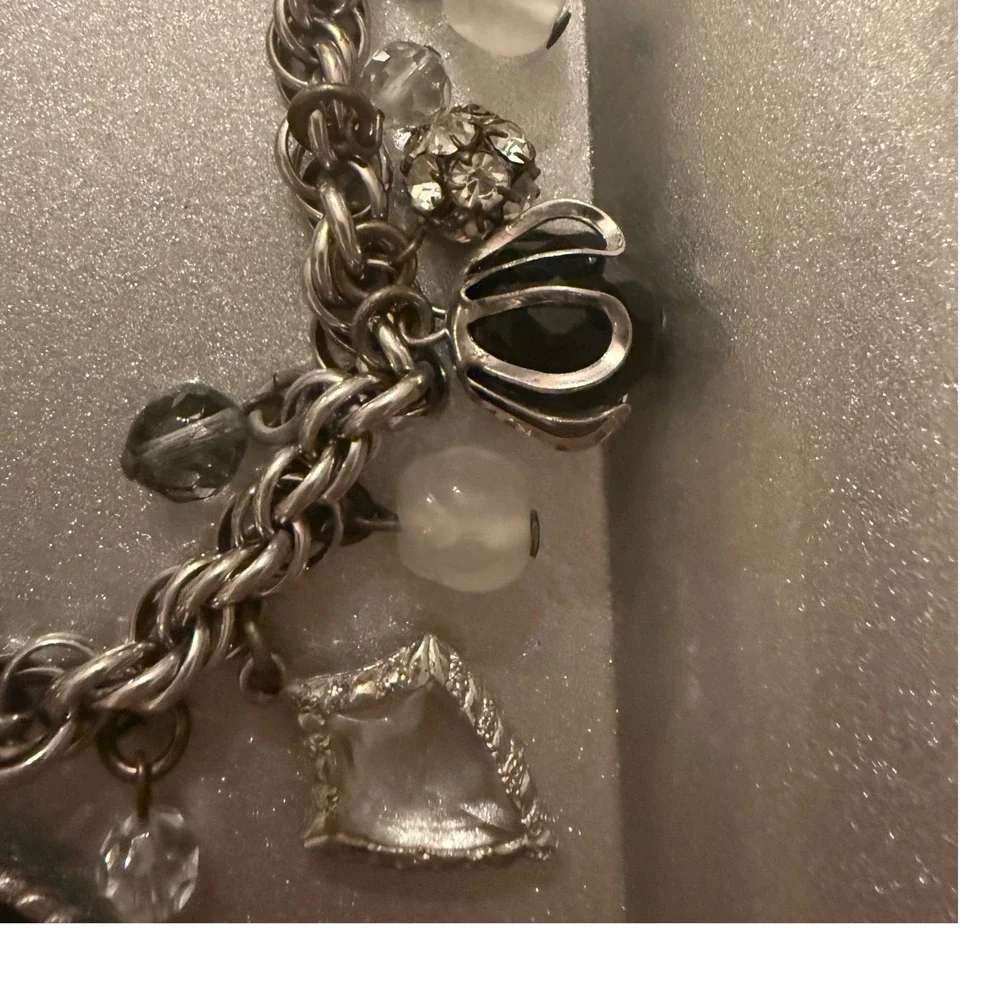 Vtg Accessocraft NYC Runway Gothic Statement Charm Bracelet Smoky Crystal Lucite
